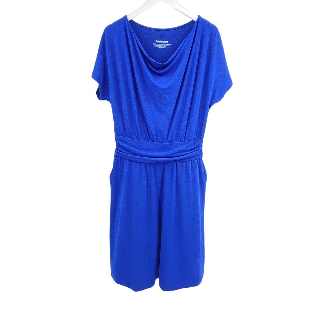 Betabrand Canopy dress size Large Blue cowl neck knee length career soft